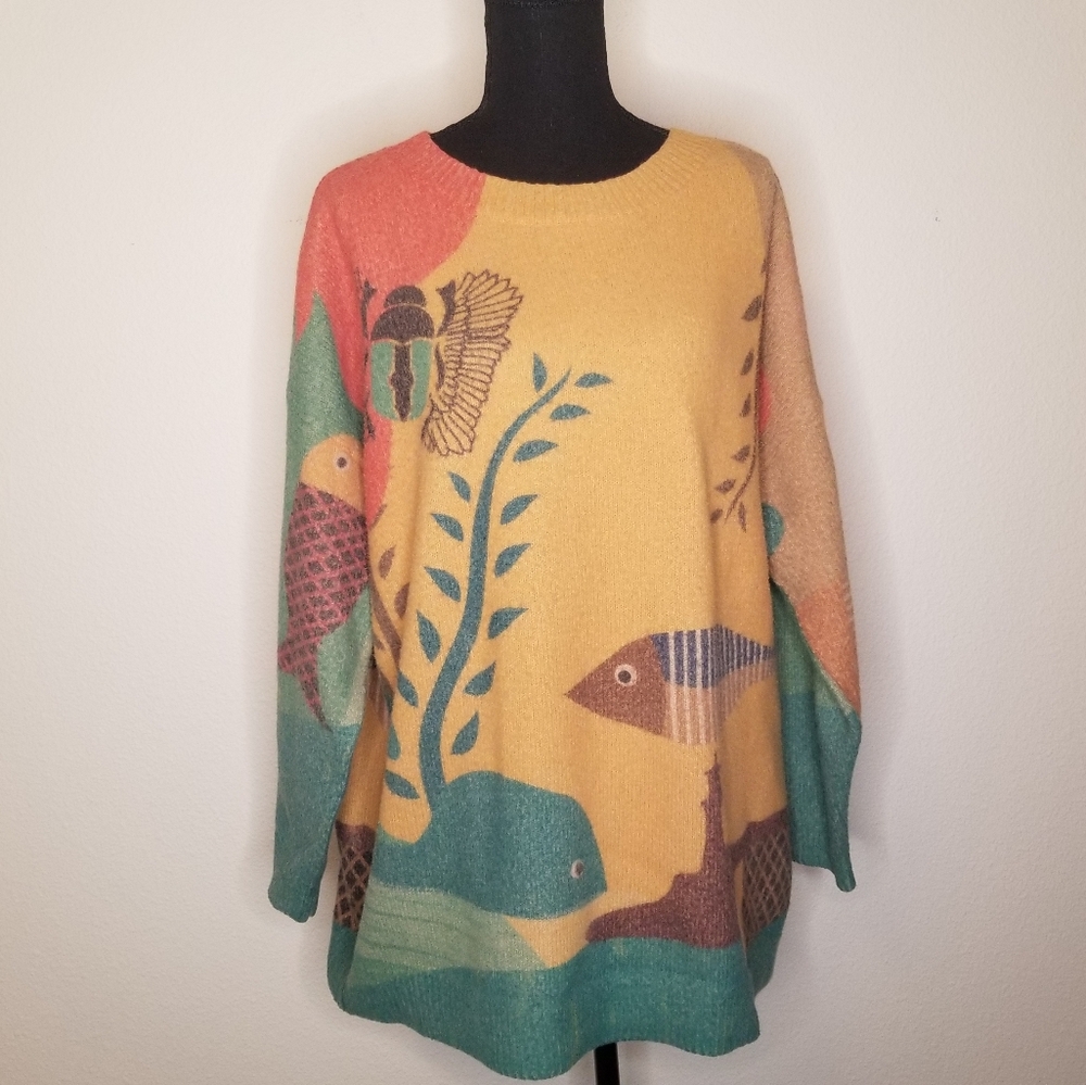 Yesno oversized cotton and wool undersea motif sweater Gold XL